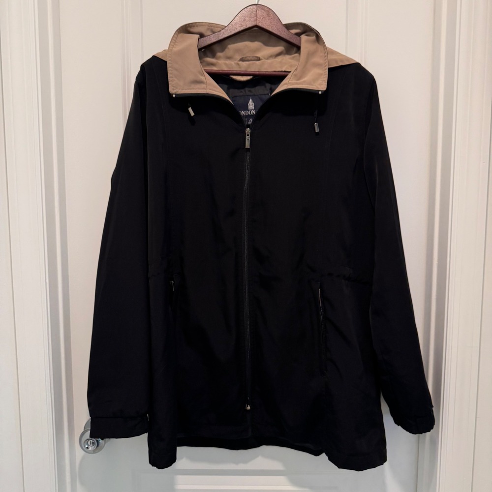 London Fog Womens XL Hooded Lightweight Jacket Windbreaker cinched waist